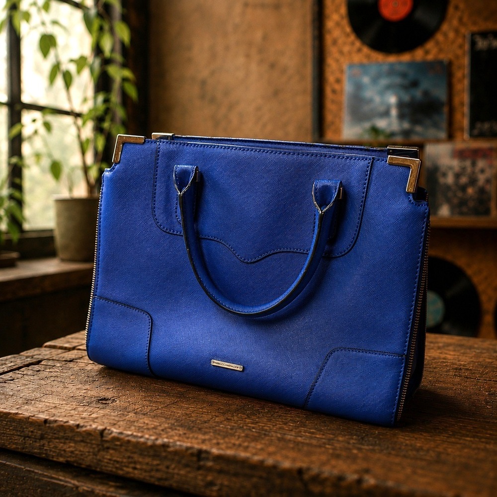 Rebecca Minkoff MAB Tote Electric Blue Saffiano Leather Gold Hardware Satchel